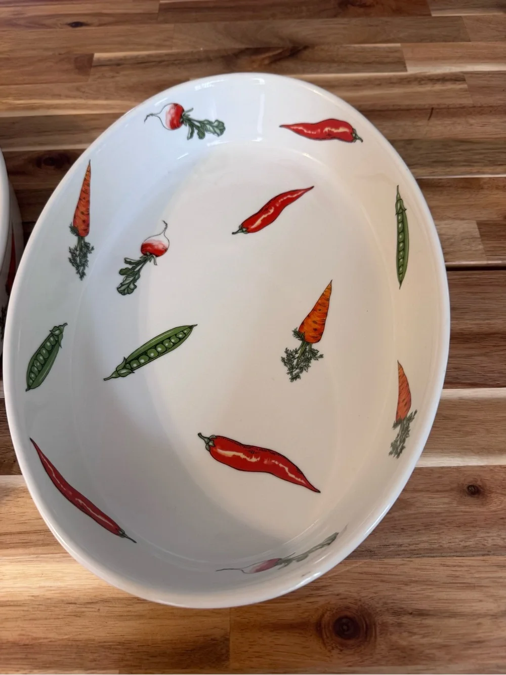 Cordon Bleu BIA - 2 Oval Ceramic Baking Dishes 12” with Red & Green Vegetable
